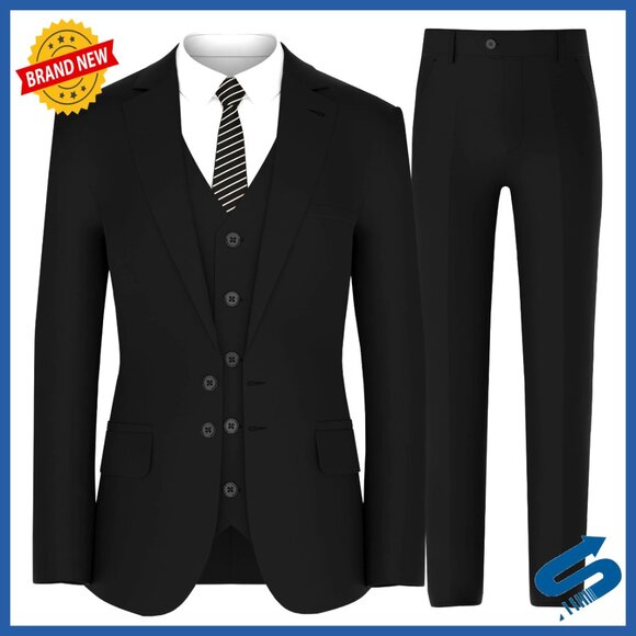 Slim Fit 3-Piece Suit Set Blazer Vest Pants Business Wedding Formal